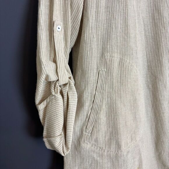 Umgee Cotton Blend Beige White Stripe Lace Trim Button Front Shirt XL - Picture 8 of 15